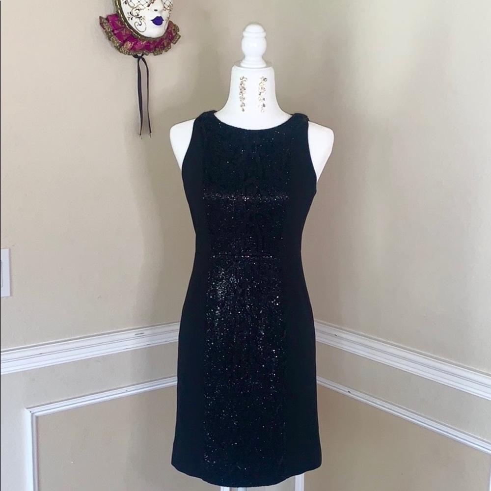 Black Combo Sequin & Knit Sheath Cocktail Dress